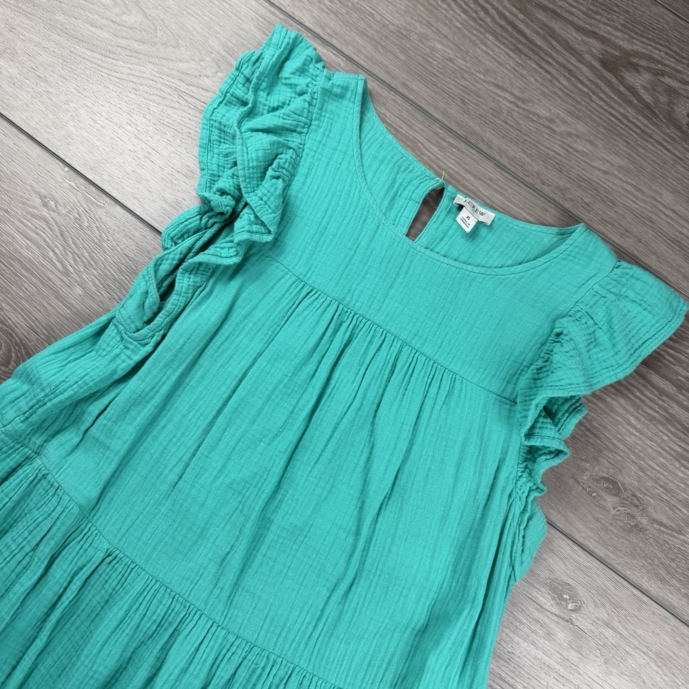 J Crew Women's Short Sleeve Tiered‎ Midi Dress Green Size 6